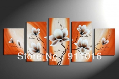 hand painted wall art waving orange branches white flowers landscape home decor oil painting on canvas 5pcs/set mixorde noframed