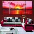 handmade 3p picture on canvas seascape wall art for home decor oil painting modern landscape canvas sunrise painting hang craft