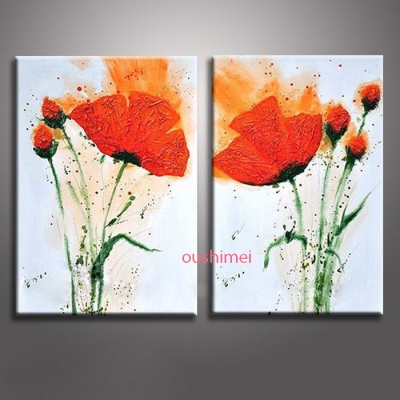 handmade wall painting 2 piece modern red flowers living room decor painting no frame abstract paintings decorative pictures