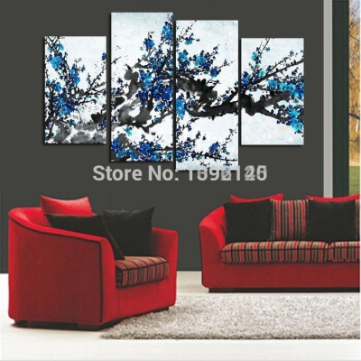 handpainted 4 piece modern decorative oil painting chinese on canvas wall art cherry blossom for living room unique gift