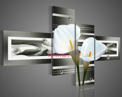 handpainted 4 piece white modern decorative oil painting canvas wall art flower pictures for decor living room as unique gift