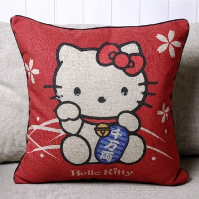 linen invisible zipper vintage red cat hello kitty cushion cover/pillow cover "cushions 45*45cm