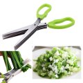 multi-functional stainless steel kitchen knives 5 layers scissors sushi shredded scallion cut herb spices scissors cooking tools