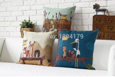 whole! 2 pcs retro nostalgia home pillow cover animals birds painting new cushion cover 45cm x 45cm