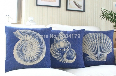 whole,3pcs/lot mediterranean style conch heavyweight cotton linen cushion pillow sofa cushion pillow cover