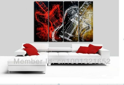 whole hand-painted hi-q modern wall art home decorative abstract oil painting on canvas electronic guitar 4pcs/set framed