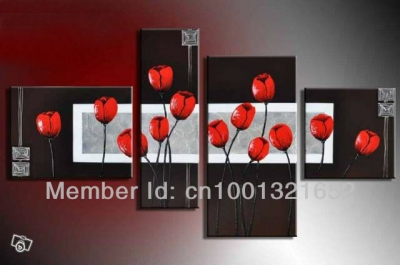 whole hand-painted hi-q modern wall art home decorative flower oil painting on canvas budding corn poppy 4pcs/set framed