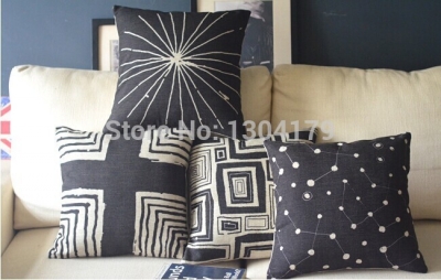 18"x18" classic retro black and white cushion cover decorative linen pillow cover sofa cushion