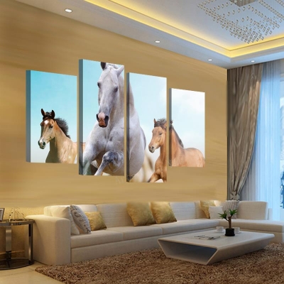 2015 sell 4 panel running white horse large hd picture modern home wall decor canvas print oil painting for sitting room