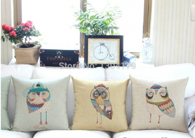 3pcs/lot 2014 new cute owl pillow linen cotton pillow cover/ cushion cover sofa cushion decoration pillow 45cm*45cm 4pcs/set