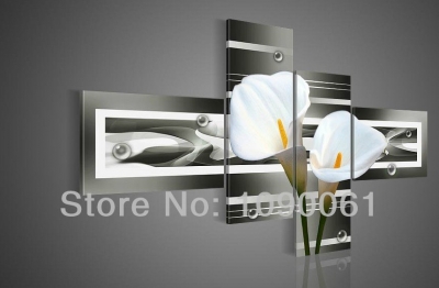 4 piece white lily painting on canvas handpainted modern abstrct flower wall art decorative pictures set with no framed