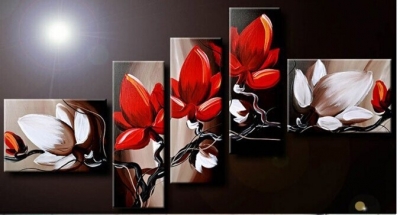 for sell handmade modern red flowers painting oil paintings art oil painting on canvas 5pcs/set