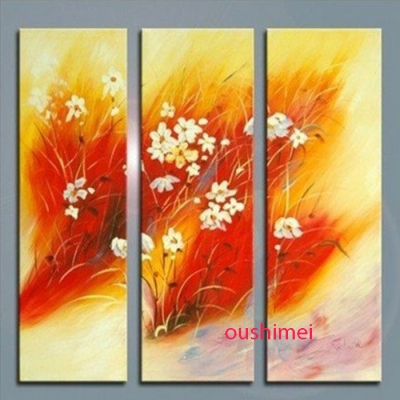 hand painted 3 panels landscape wall painting natural scenery for room decorative picture red flower group paintings on canvas