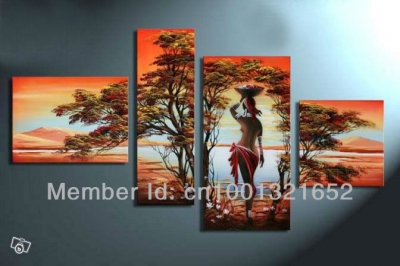 hand-painted hi-q modern art home decorative landscape girls oil painting on canvas working woman 4pcs/set framed