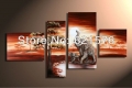 hand-painted hi-q modern wall art home decor landscape animals oil paintings on canvas elephant drinking water at swale 4pcs/set