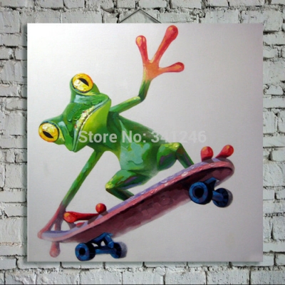 hand-painted modern wall art picture living room home decor abstract skateboard frog cartoon animal oil painting on canvas frame