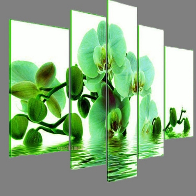 hand-painted oil wall art water green flowers beauty home decoration landscape oil painting on canvas 5pcs picture on canvas