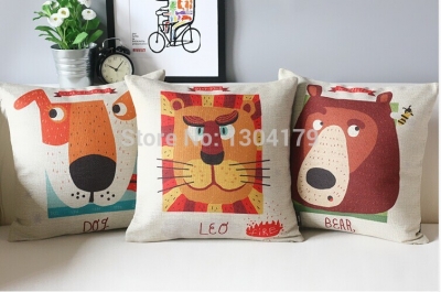 linen invisible zipper vintage cushion cover/pillow case/ home decor " & lion" 45*45cm