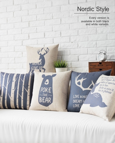 retro nordic home decorative cushion blue and white geometry stripe deer pillow case velvet throw pillow gift 45x45cm,