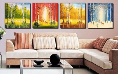 the four seasons group oil painting landscape wall art handmade picture no frame home decorative paintings birch forest view