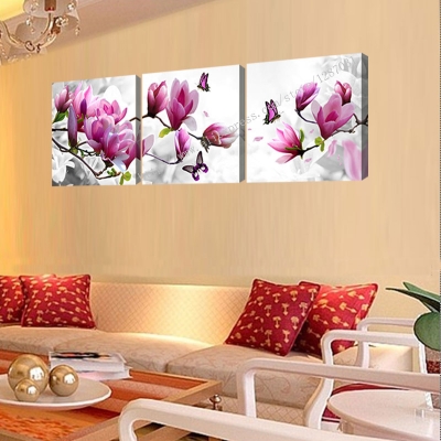 unframed 3 panels abstract modern wall painting purple pink flower home decorative art picture paint on canvas prints