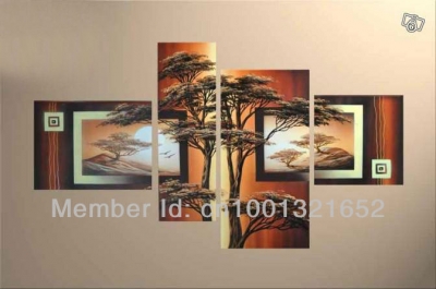 whole hand-painted hi-q modern home decorative landscape oil painting on canvas the old tree under the sunset4pcs/set framed