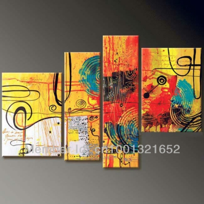 whole hand-painted hi-q modern wall art home decorative abstract group oil painting on canvas color movement 4pcs/set framed