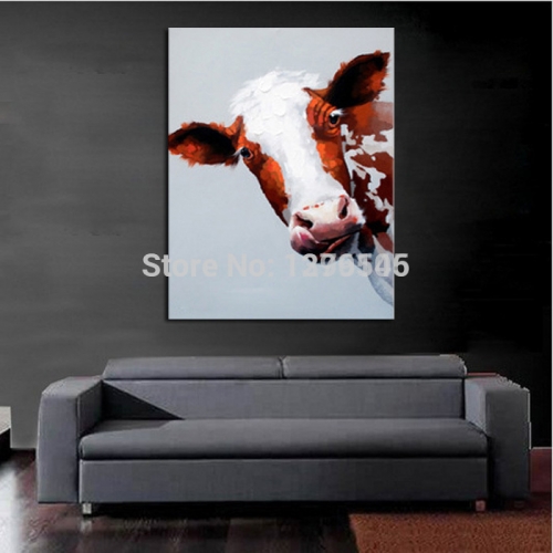 handpainted oil paintings picture panel adorable cow animal oil painting on canvas for home decoration