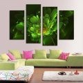 2015 sell 4 panel bright-green flower large hd picture modern home wall decor canvas print painting for house decorate