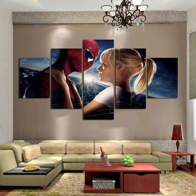 2016 new 5 pcs large hd with abstract spiderman movie canvas print painting for living room wall art picture gift with frame