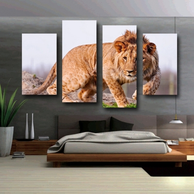 4 pane the lion large wall art hd picture print painting canvas home decoration for living room modern wall art phpto unframed