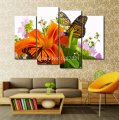 4 panels sell lily and butterfly home wall decoration modern oil painting on canvas unframed