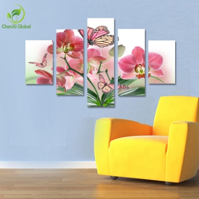 5 panel butterfly flower oil canvas art painting modern printed wall pictures paint for living room bed room unframed abstract