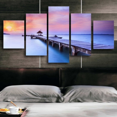 5 piece sunset seascape blue seawater modern wall wedding art hd picture canvas print painting for living room decor unframed