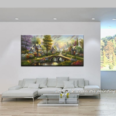 beautiful bridge river home landscape oil painting prints on canvas wall art picture for living room home decoration wall decor