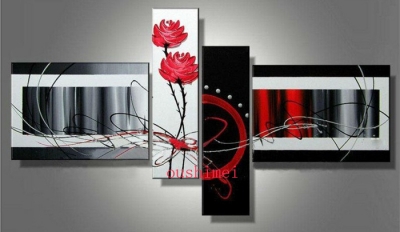 hand painted abstract on canvas oil painting no frame for room wall art white black pictures el/ktv decor red flowers