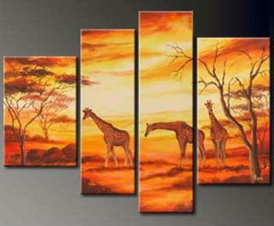 hand-painted hi-q abstract modern home decorative landscape tree oil-painting on canvas--giraffe 4pcs/set framed