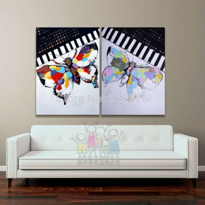 hand-painted modern european living room wall art picture home decor abstract piano butterfly oil painting on canvas art framed