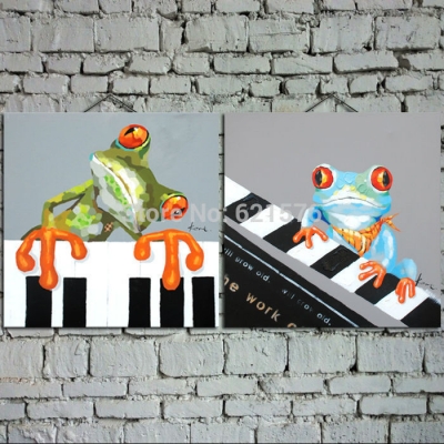 hand-painted modern european living room wall art picture home decoration abstract piano frog oil painting on canvas art framed