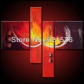 hand-painted modern hanging wall art picture living room home decor abstract fire group oil painting on canvas 4pcs/set framed