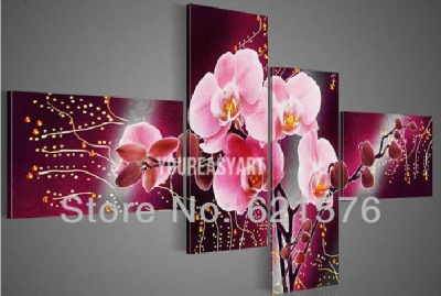 hand-painted modern home wall art picture living room decor pink phalaenopsis on wine red flower oil painting on canvas framed