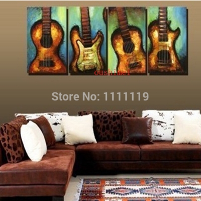 hand painted modern pictures on canvas still guitar oil painting for room decor wall painting craft music canvas paintings