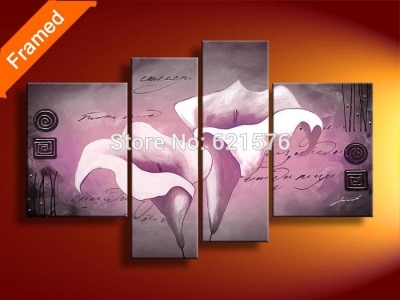 hand-painted purple gray calla modern wall art for living room home decor abstract flower oil painting on canvas art framed