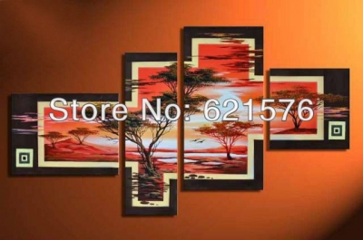 hand-painted wall art picture home decor african landscape mountain forest in the sunset glow oil painting on canvas with framed