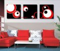 handmade 3 panel abstract wall art modern oil painting on canvas for living room beautiful red circle paint craft