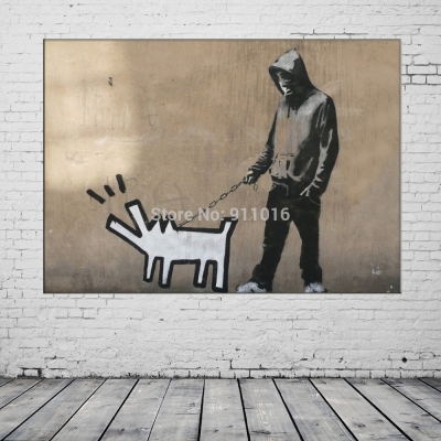 handmade canvas oil painting modern banksy haring dog graffiti painting acrylic paintings hang pictures wall abstract picture