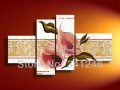 handpainted hi-q wall art home decor flower oil painting on canvas blooming light pink calla lily golden texture4pcs/set framed