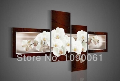 modern hand painted white orchids flower oil paintings on brown canvas 4 piece abstract art wall picture decoration set unframe