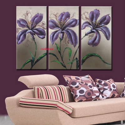 oil painting living room purple orchid 3 picture no frame hand painting home decorative flower on wall art craft