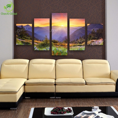 s 5 panel modern prints landscape mountains painting picture canvas wall art sunset paintings for living room unframed